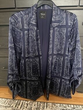 Simply Vera Vera Wang Navy Blue Printed Open Front Blazer